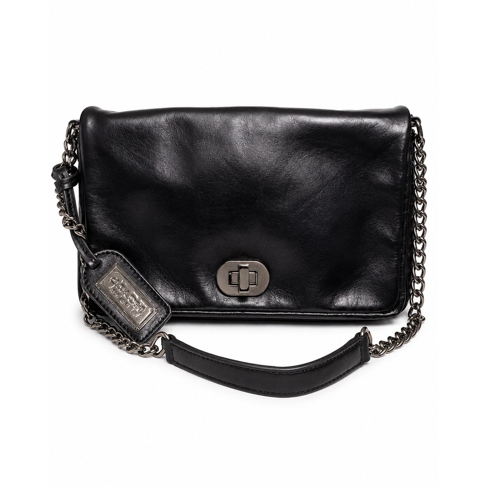 Badgley Mischka Black Leather Crossbody Bag Turn Lock Chain Strap Handbag